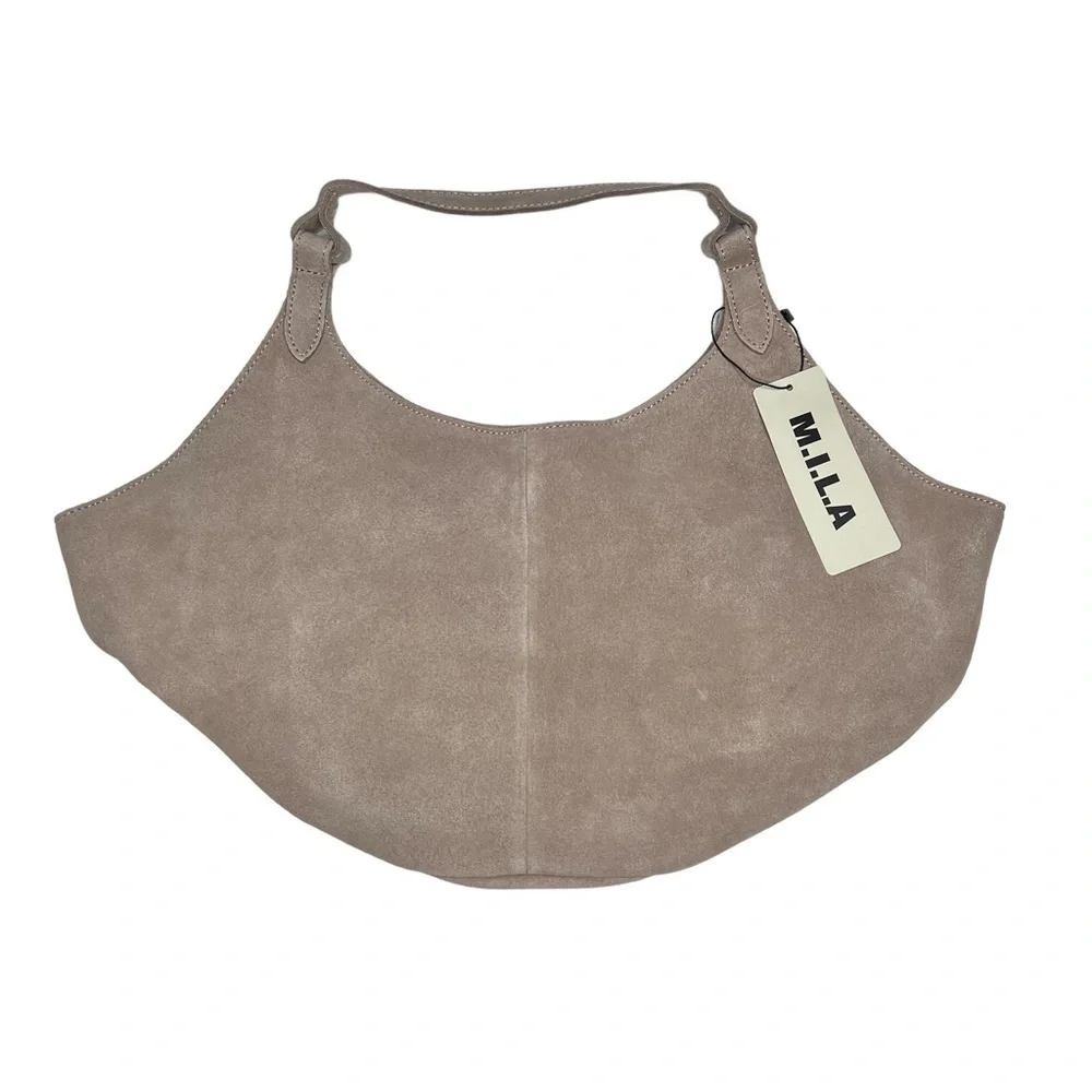 NWT M.I.L.A. Made in Los Angeles Emma Shoulder Hobo Bag Stone Suede - Picture 3 of 14